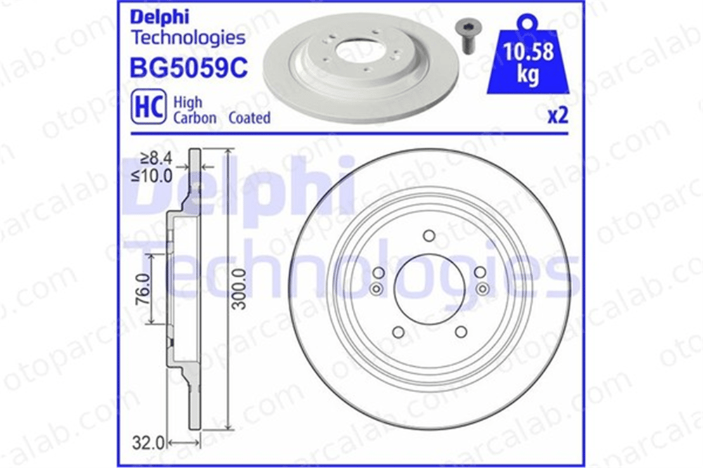 DELPHI BG5059C Fren Disk Ayna Arka Sağ ve Sol KIA OPTIMA Sportswagon OPTIMA 58411D4650