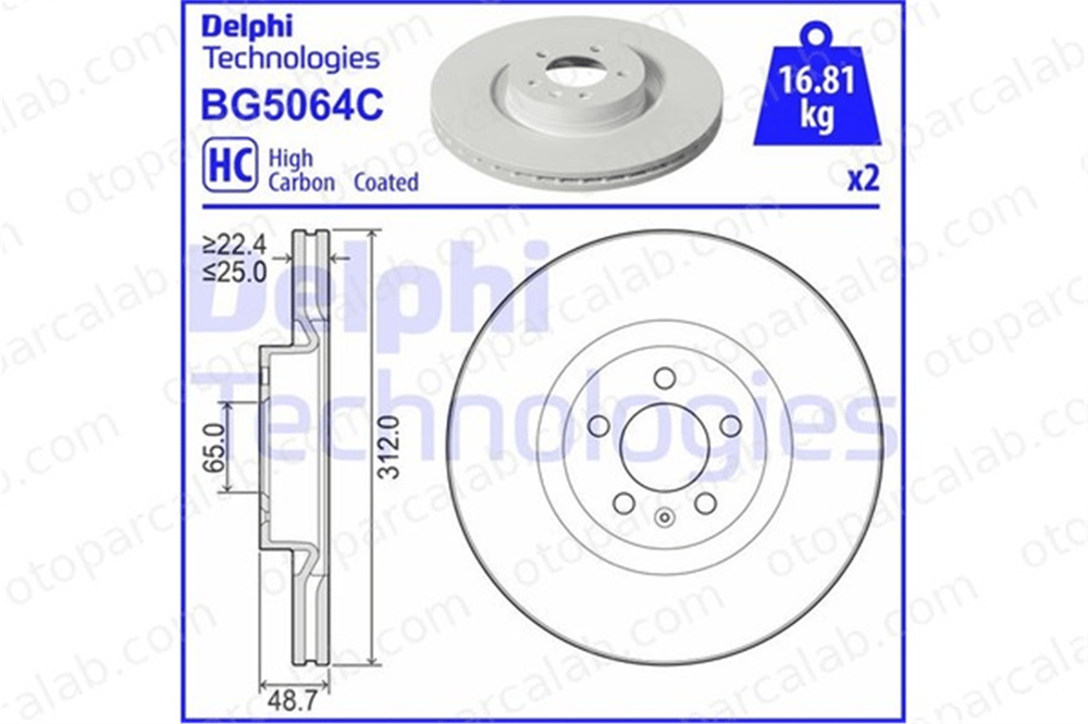 DELPHI BG5064C Fren Disk Ayna Ön Sağ ve Sol VW POLO VI 2Q0615301N