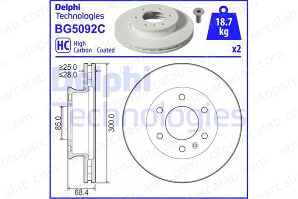 DELPHI BG5092C Fren Disk Ayna Ön Sağ ve Sol MERCEDES-BENZ SPRINTER 3,5-t Panelvan/Van SPRINTER 3,5-t Platform şasi 9104210000 910421000007