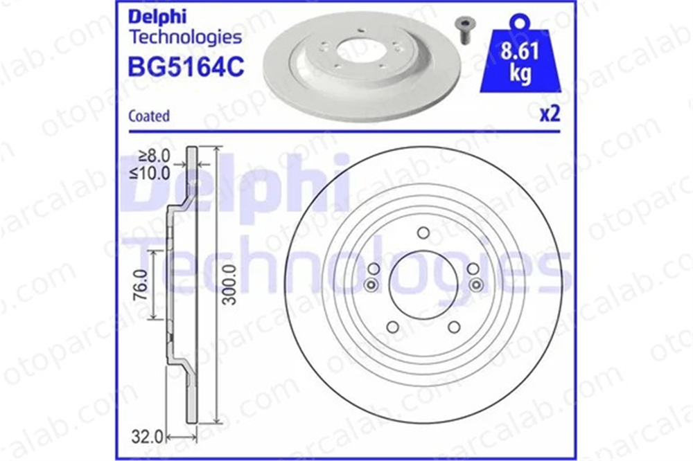 DELPHI BG5164C Fren Disk Ayna Arka Sağ ve Sol KIA SORENTO IV HYUNDAI SANTA FE IV 58411N7000 58411L1100