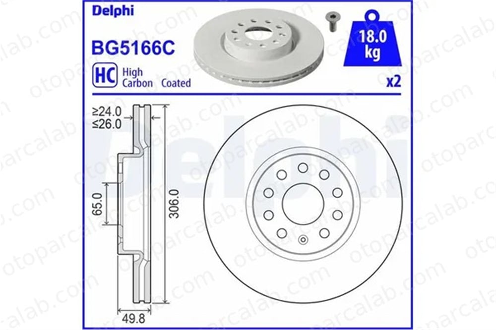 DELPHI BG5166C Fren Disk Ayna Ön Sağ ve Sol SKODA OCTAVIA IV Combi AUDI A3 Sportback 5WA615301B 5WA615301