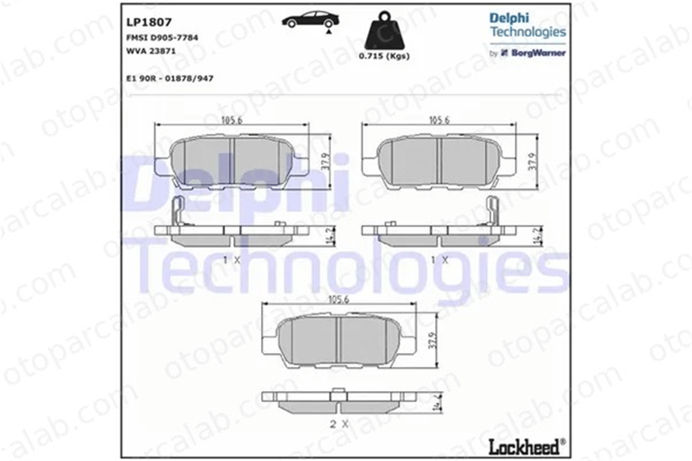DELPHI LP1807 Fren Disk Balata Arka NISSAN QASHQAI +2 QASHQAI / QASHQAI +2 I 440608H385 44060AM485