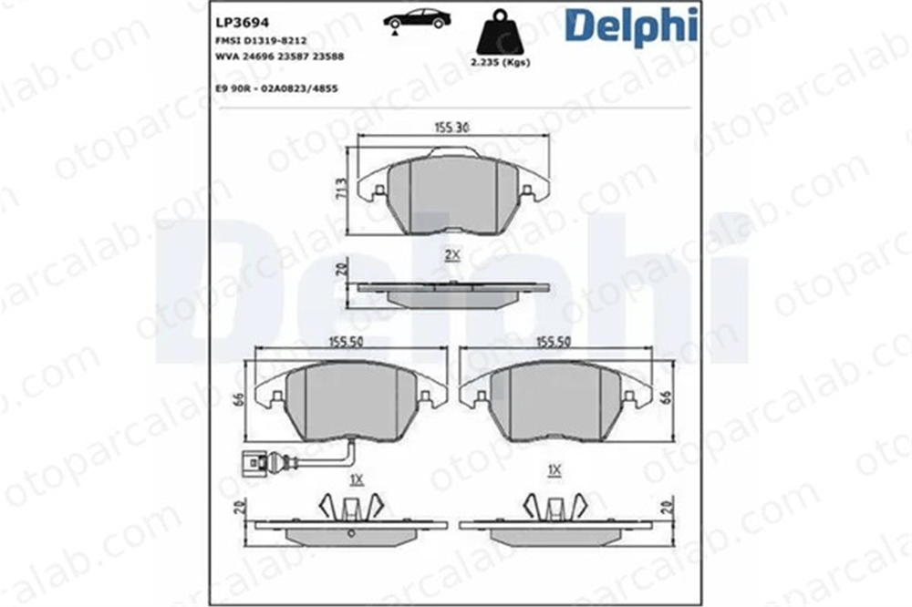 DELPHI LP3694 Fren Disk Balata Ön VW TOURAN GOLF V 3C0698151A 1K0698151C