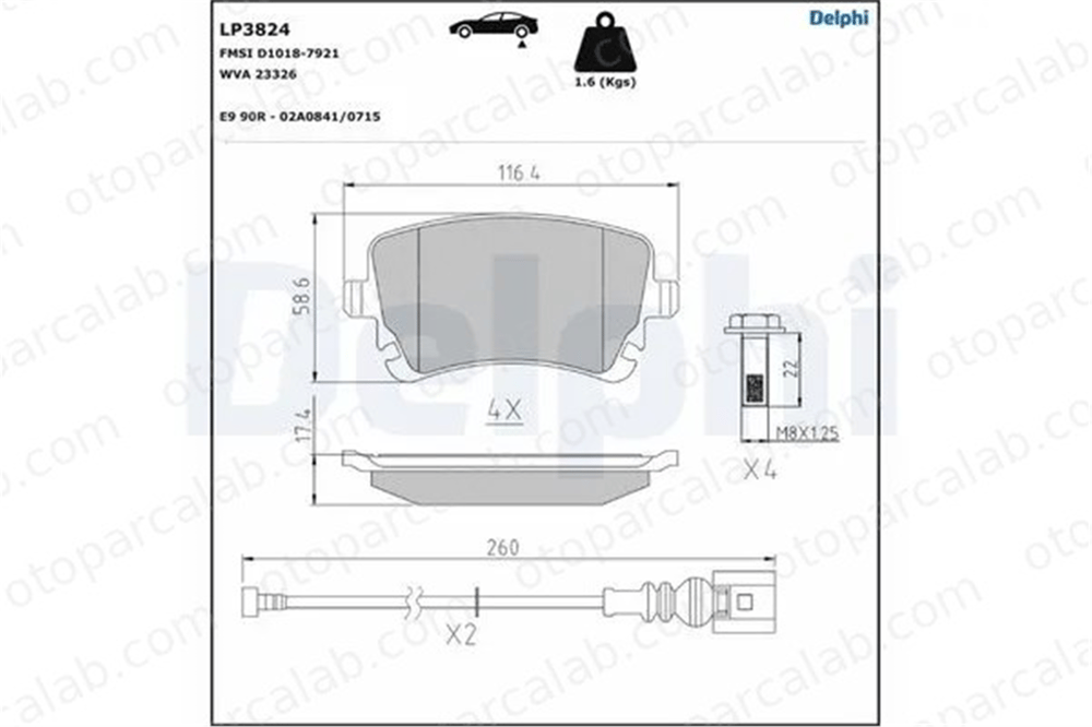 DELPHI LP3824 Fren Disk Balata Arka BENTLEY CONTINENTAL Coupe CONTINENTAL Cabrio 3W0698451J 3W0698451E