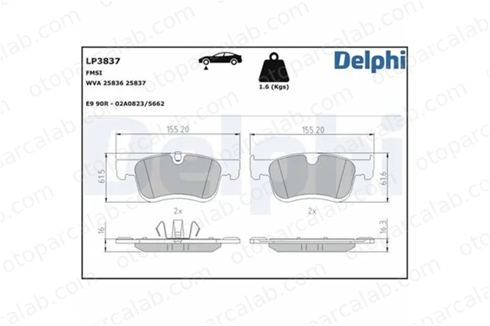 DELPHI LP3837 Fren Disk Balata Ön CITROËN BERLINGO Kasa/büyük limuzin PEUGEOT PARTNER Kasa/büyük limuzin 1678168580