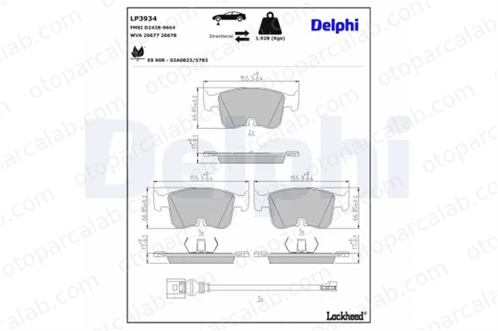 DELPHI LP3934 Fren Disk Balata Ön SKODA OCTAVIA IV Combi OCTAVIA IV 5WA698151AJ 5WA698151T