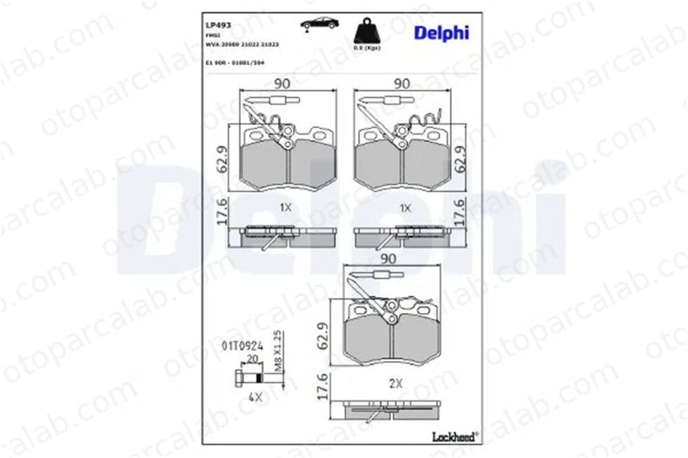 DELPHI LP493 Fren Disk Balata Ön PEUGEOT 205 II 205 I 95607098 95611498