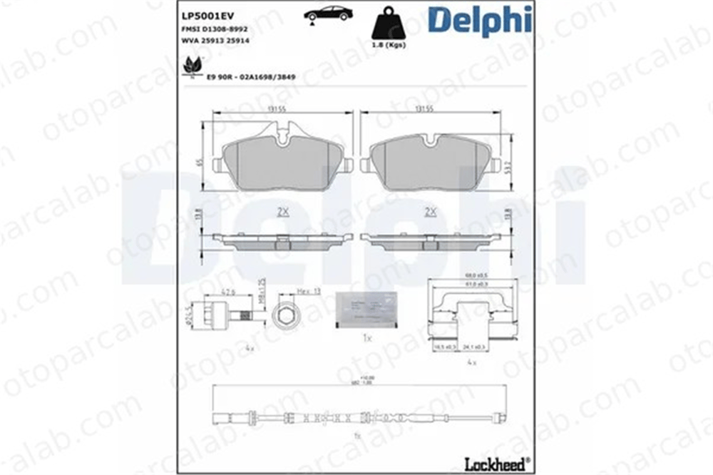 DELPHI LP5001EV Fren Disk Balata Ön BMW i3 34106884267 34116862309