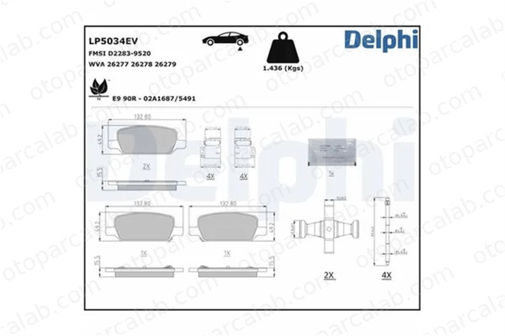 DELPHI LP5034EV Fren Disk Balata Ön TESLA MODEL 3 MODEL Y 800824400A 800824400B