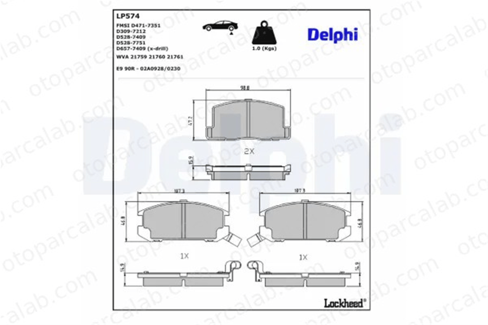 DELPHI LP574 Fren Disk Balata Arka TOYOTA MR2 II MR2 I 446617010 446617030