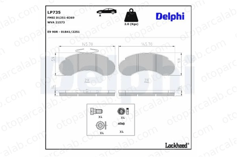 DELPHI LP735 Fren Disk Balata Ön MERCEDES-BENZ G-SERISI G-SERISI Cabrio 6014217720 6314200120