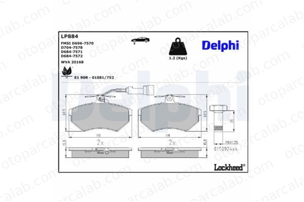 DELPHI LP884 Fren Disk Balata Ön AUDI 80 B3 Sedan VW PASSAT B3/B4 Variant 533698151 533698151A