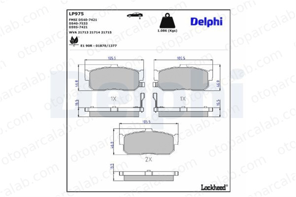 DELPHI LP975 Fren Disk Balata Arka NISSAN ALMERA I Hatchback ALMERA I 440604U090 440607E690