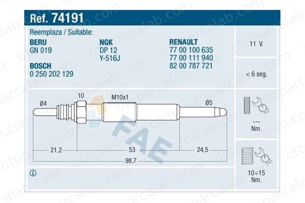 DODUCO 1029 Isıtma Bujisi RENAULT CLIO II KANGOO 7700100635 7700111940