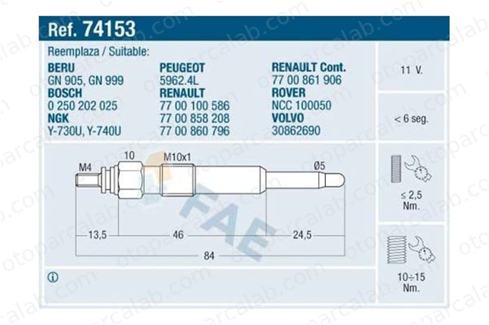DODUCO 1051 Isıtma Bujisi RENAULT LAGUNA I LAGUNA I Grandtour 7700100586 59624L