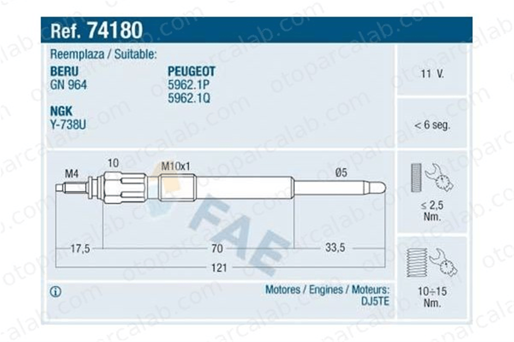 DODUCO 1055 Isıtma Bujisi CITROËN JUMPER Minibüs/Otobüs JUMPER Panelvan/Van 59621P 59621Q