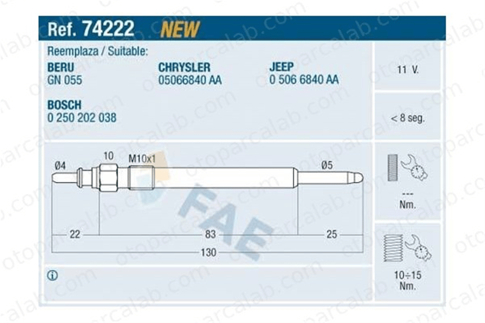 ET1 EC807 Isıtma Bujisi JEEP CHEROKEE CHRYSLER VOYAGER IV 46072007F 5066840AA