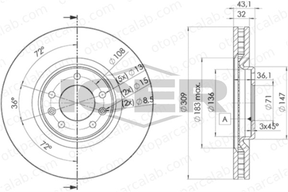 EUROREPAR E169516 Fren Disk Ayna Ön Sağ ve Sol PEUGEOT 607 E169516 4246V5