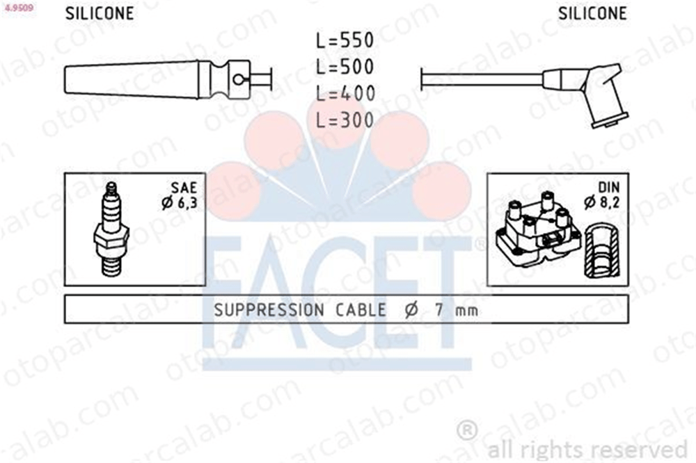 FACET 4.9509 Buji Kablosu CHEVROLET AVEO / KALOS Sedan DAEWOO LACETTI Hatchback 96450249