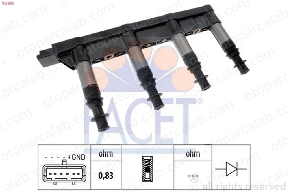 FACET 9.6383 Ateşleme Bobini CITROËN C2 C3 I 597085 9651710680