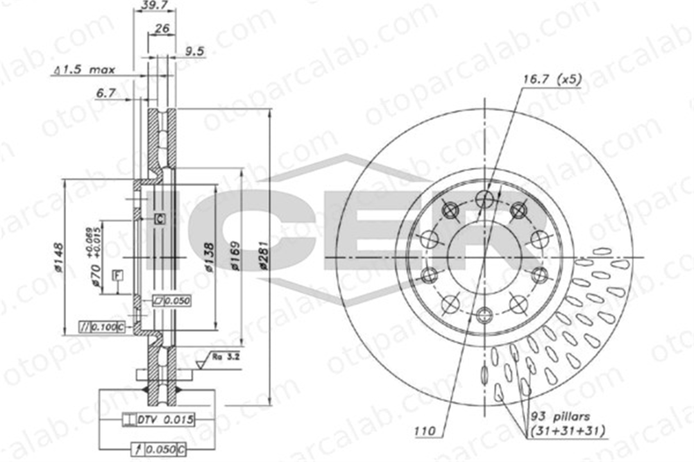 FERODO DDF1956 Fren Disk Ayna Ön Sağ ve Sol FIAT 500X ALFA ROMEO GIULIETTA 51815312 71777095