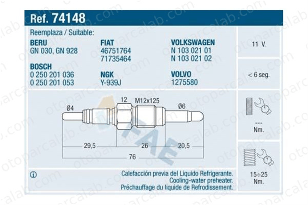 FROW 162.1904.046 Isıtma Bujisi VW GOLF IV GOLF IV Variant 46751764 46530556