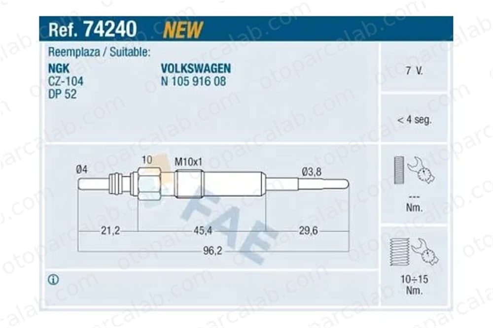 FROW 162.1904.041 Isıtma Bujisi VW CRAFTER 30-35 Minibüs/Otobüs CRAFTER 30-50 Panelvan/Van N10591604 N10591601