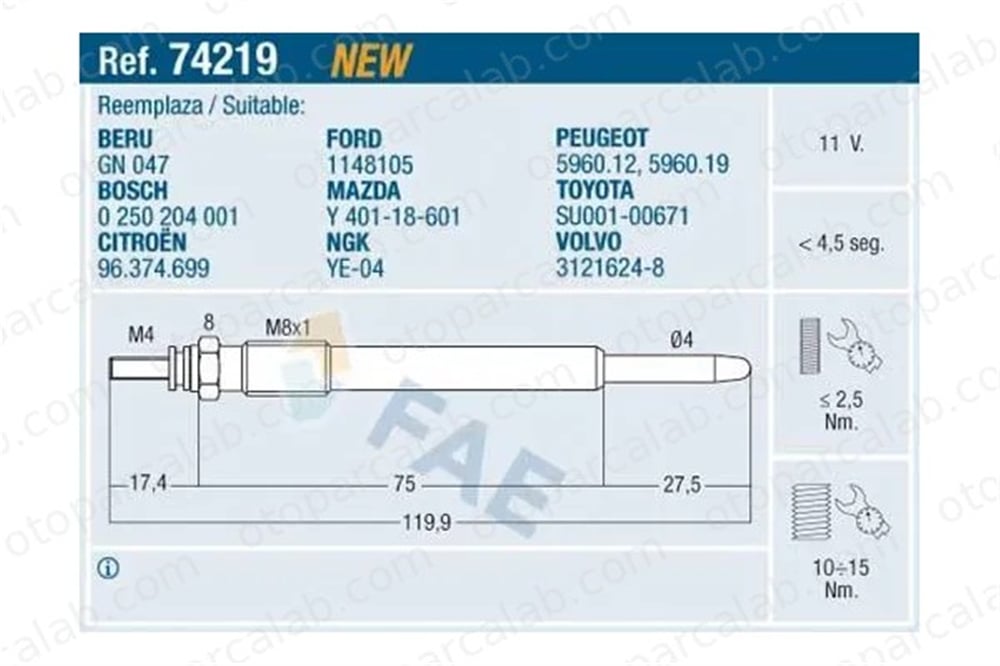FROW 162.1904.008 Isıtma Bujisi CITROËN C3 I C2 2S6Q6M090A 5690E9