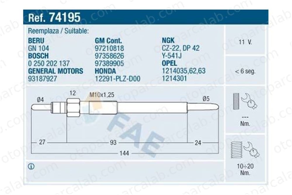 FROW 162.1904.030 Isıtma Bujisi OPEL ASTRA H ASTRA H GTC 12291PLZD0 1214035