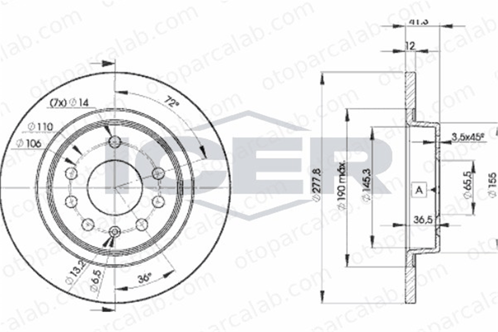 FROW 174.1102.001 Fren Disk Ayna Arka Sağ ve Sol OPEL VECTRA C VECTRA C GTS 46836489 51799235