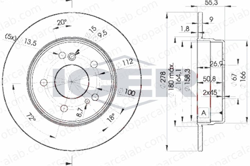 FROW 490.1102.001 Fren Disk Ayna Arka Sağ ve Sol MERCEDES-BENZ 124 T-Model E-SERISI 2034230112 5098065AA