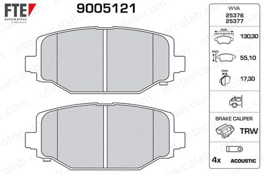 FTE 9005121 Fren Disk Balata Arka DODGE JOURNEY FIAT FREEMONT 2AMV4526AA 68144209AA