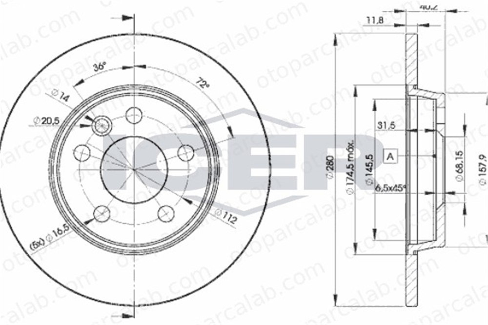 GOODYEAR 103202 Fren Disk Ayna Arka Sağ ve Sol VW TRANSPORTER T4 Minibüs/Otobüs TRANSPORTER T4 Panelvan/Van 7D0615601 701615601