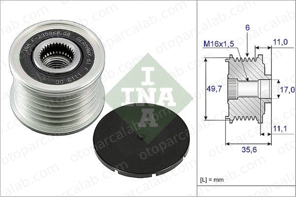 INA 535 0086 10 Alternatör Kasnağı MERCEDES-BENZ E-SERISI E-SERISI T-Model A6461500260 121549802