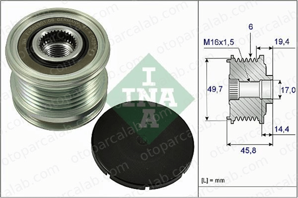 INA 535 0168 10 Alternatör Kasnağı MERCEDES-BENZ SPRINTER 3,5-t Panelvan/Van E-SERISI A6461550115 4801227AA