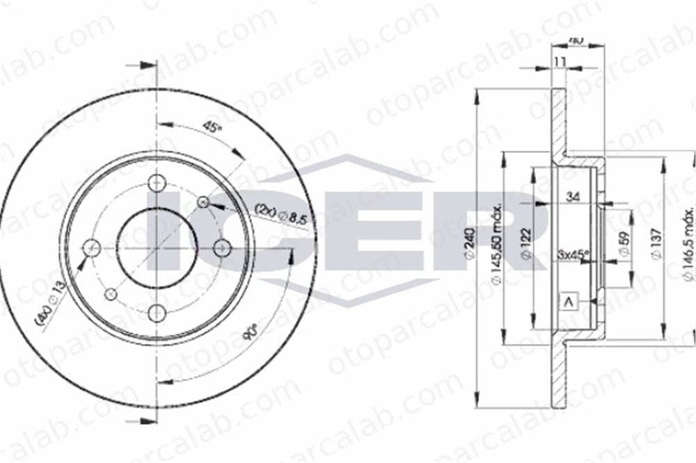 KALE BALATA TFD00074 Fren Disk Ayna Ön Sağ ve Sol FIAT TIPO TEMPRA S.W. 7663465 51885456
