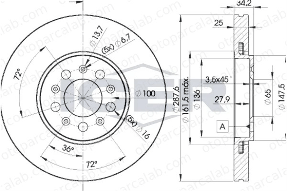 KALE BALATA TFD00212 Fren Disk Ayna Arka Sağ ve Sol SEAT IBIZA IV SC TOLEDO IV 1J0615301 8N0615301B