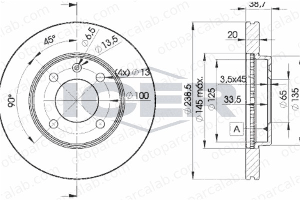 KALE BALATA TFD00248 Fren Disk Ayna Ön Sağ ve Sol SEAT IBIZA II VW GOLF II 321615301A 321615301B