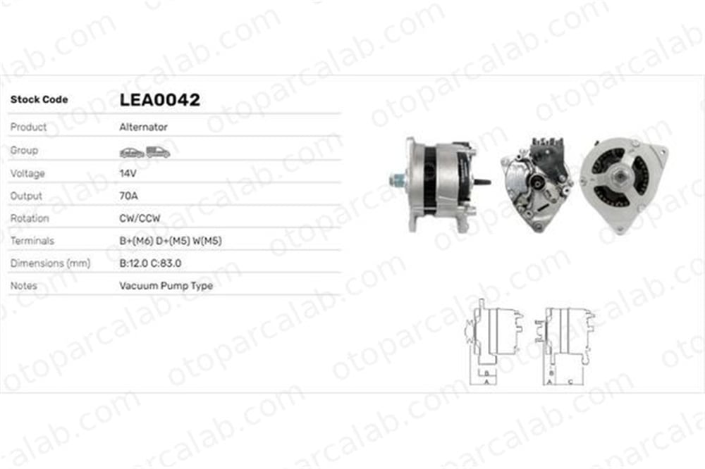 LUCAS ELEKTRIK LEA0042 Alternatör FORD TRANSIT Minibüs/Otobüs TRANSIT Panelvan/Van LEA0042 924F10300AA