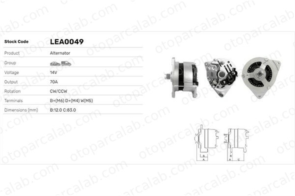 LUCAS ELEKTRIK LEA0049 Alternatör FORD FIESTA III ROVER 100 / METRO Hatchback LEA0049 82008638