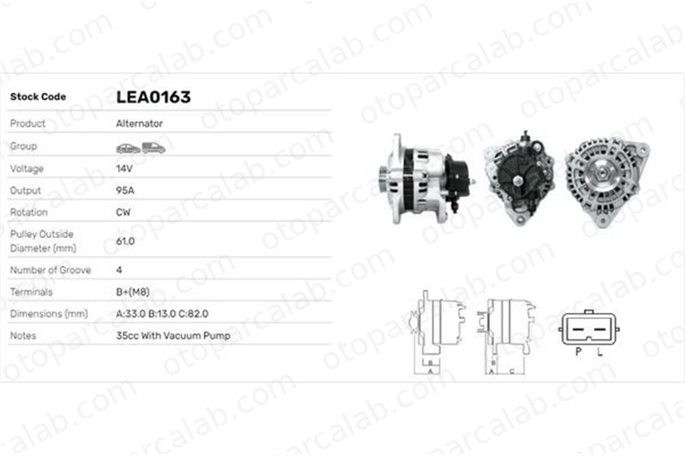 LUCAS ELEKTRIK LEA0163 Alternatör FORD TRANSIT Panelvan/Van TRANSIT Platform şasi LEA0163 1017500