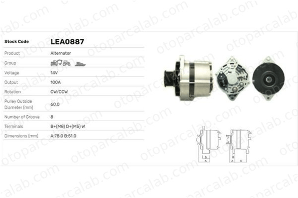 LUCAS ELEKTRIK LEA0887 Alternatör JOHN DEERE Series 6 INTERNATIONAL HARV. CM-Series RE533653 SE502627