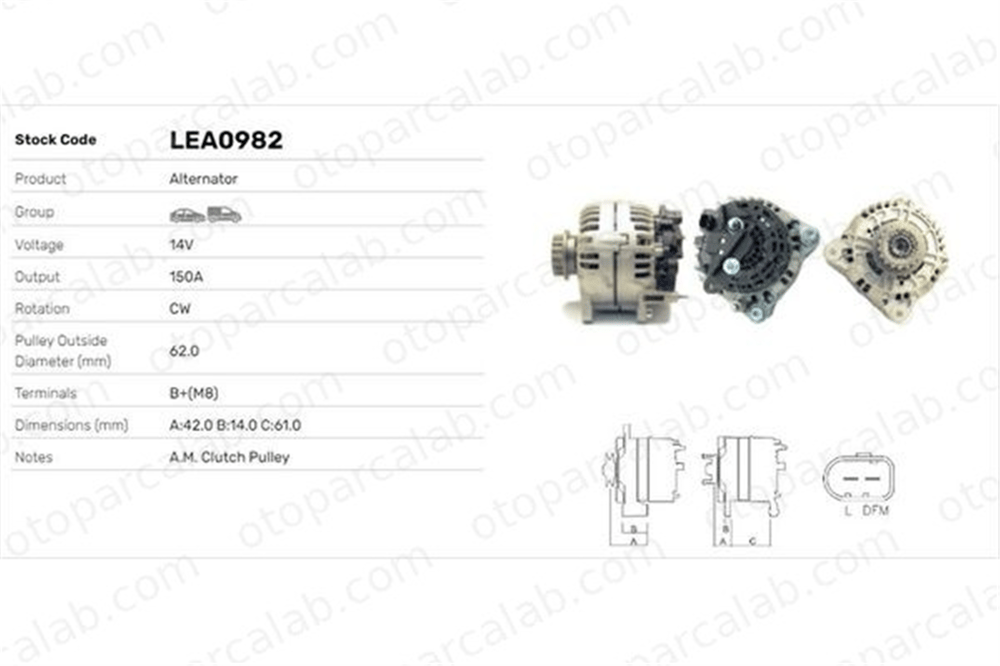 LUCAS ELEKTRIK LEA0982 Alternatör VW MULTIVAN T5 TRANSPORTER T5 Minibüs/Otobüs 70903024A 070903024A