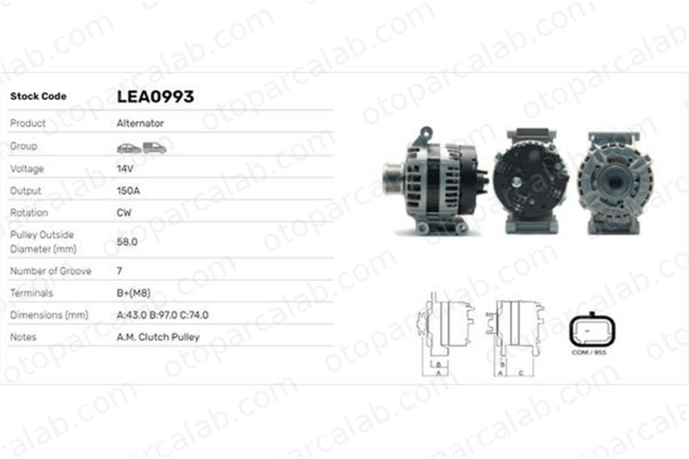 LUCAS ELEKTRIK LEA0993 Alternatör FORD TRANSIT V363 Platform şasi RANGER CC1T10300CD 1874995
