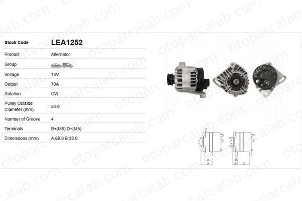 LUCAS ELEKTRIK LEA1252 Alternatör ALFA ROMEO MITO FIAT PANDA 51700675 51859042