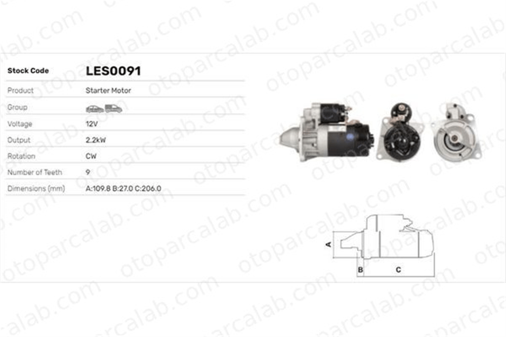 LUCAS ELEKTRIK LES0091 Marş Dinamosu RENAULT TRUCKS MESSENGER Platform şasi MESSENGER Panelvan/Van 4403249 5001014230