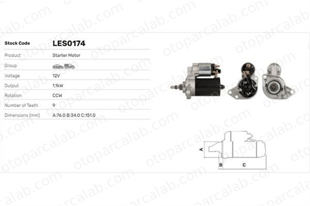 LUCAS ELEKTRIK LES0174 Marş Dinamosu SEAT TOLEDO I VW GOLF III 95VW11000BA 95VW11000BB