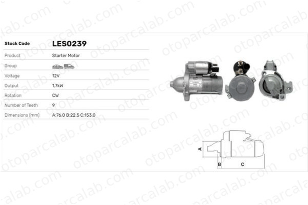 LUCAS ELEKTRIK LES0239 Marş Dinamosu AUDI V8 A4 B7 79911023C 079911023C