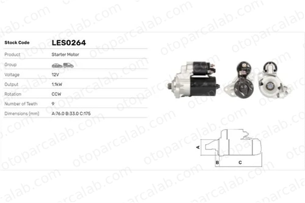 LUCAS ELEKTRIK LES0264 Marş Dinamosu VW GOLF II AUDI A3 20911023H 020911023H