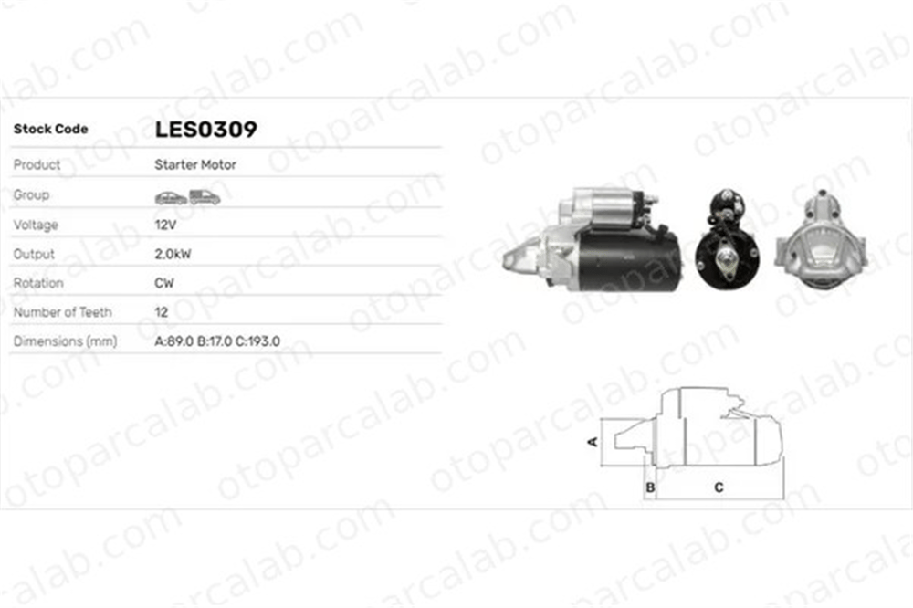 LUCAS ELEKTRIK LES0309 Marş Dinamosu FORD TRANSIT Panelvan/Van TRANSIT Platform şasi 6C1T11000AF BK3T11000DB